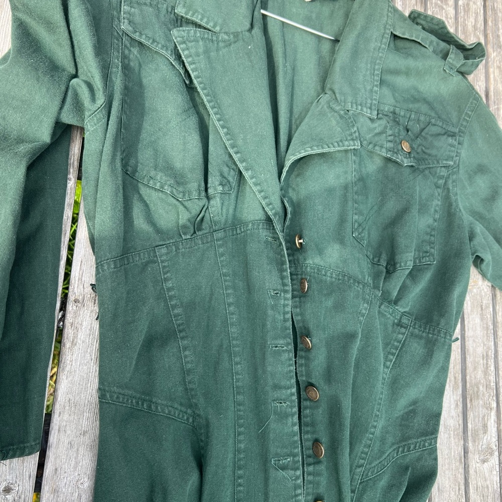 Dark Green Vintage Button-Up Jacket Dress